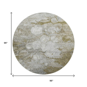 HomeRoots 8' Brown and Ivory Abstract Washable Round Rug - UV Protected, Durable, Easy-Care for High Traffic Areas 656702