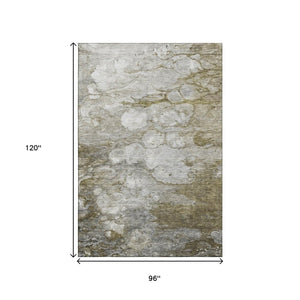 HomeRoots 8' X 10' Brown And Ivory Abstract Area Rug – Washable, Durable, UV-Protected, Perfect for High Traffic! 656703