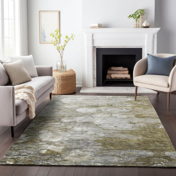 HomeRoots 8' X 10' Brown And Ivory Abstract Area Rug – Washable, Durable, UV-Protected, Perfect for High Traffic! 656703