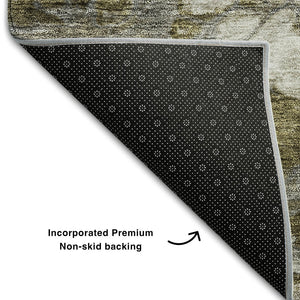 HomeRoots 8' X 10' Brown And Ivory Abstract Area Rug – Washable, Durable, UV-Protected, Perfect for High Traffic! 656703