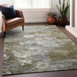 HomeRoots 8' X 10' Brown And Ivory Abstract Area Rug – Washable, Durable, UV-Protected, Perfect for High Traffic! 656703