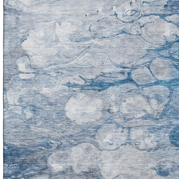 HomeRoots 5' X 8' Blue and Ivory Abstract Area Rug - Washable, Durable, UV Protected for Modern Spaces 656707