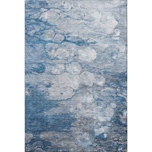 HomeRoots 5' X 8' Blue and Ivory Abstract Area Rug - Washable, Durable, UV Protected for Modern Spaces 656707