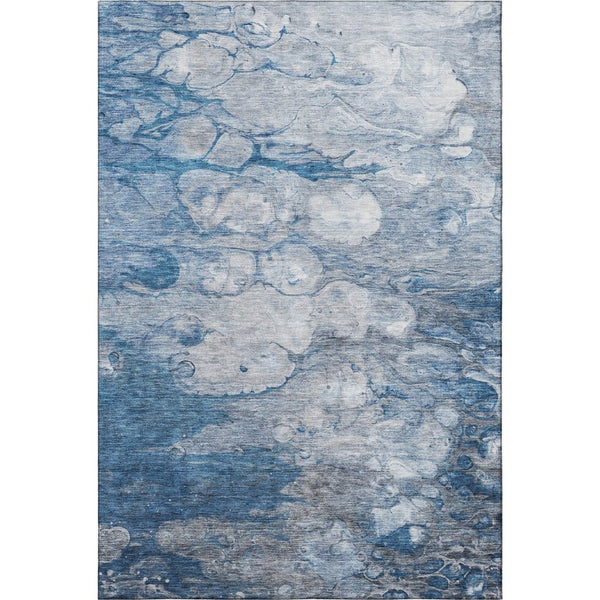 HomeRoots 5' X 8' Blue and Ivory Abstract Area Rug - Washable, Durable, UV Protected for Modern Spaces 656707