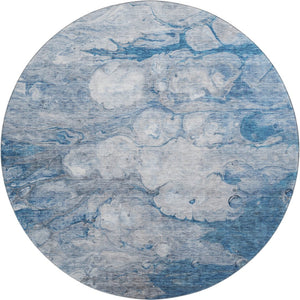 HomeRoots 8' Blue and Ivory Abstract Round Rug - Washable, UV Protected, Durable for High-Traffic Areas 656708