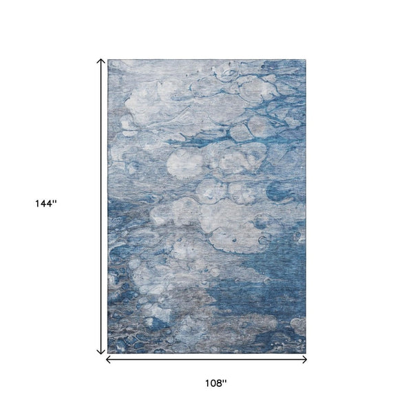 HomeRoots 9' X 12' Stylish Blue and Ivory Abstract Area Rug – Washable, UV Protected, Perfect for High-Traffic Spaces 656710