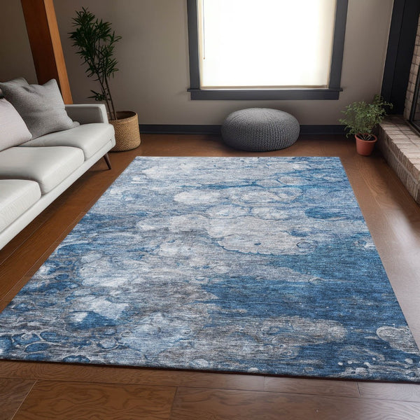 HomeRoots 9' X 12' Stylish Blue and Ivory Abstract Area Rug – Washable, UV Protected, Perfect for High-Traffic Spaces 656710