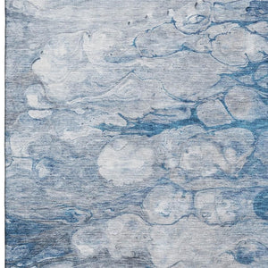 HomeRoots 10' X 14' Blue And Ivory Abstract Washable Area Rug - Durable, UV-Protected, Modern Design for Homes 656711