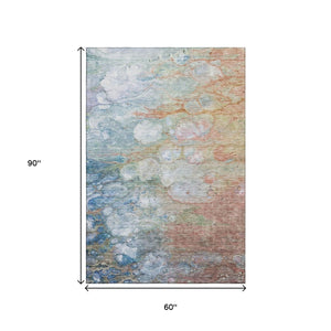 HomeRoots 5' X 8' Coral Blue Abstract Area Rug - Washable, UV-Protected, Durable & Perfect for Busy Homes! 656713