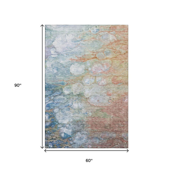 HomeRoots 5' X 8' Coral Blue Abstract Area Rug - Washable, UV-Protected, Durable & Perfect for Busy Homes! 656713