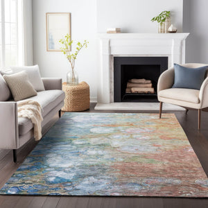 HomeRoots 5' X 8' Coral Blue Abstract Area Rug - Washable, UV-Protected, Durable & Perfect for Busy Homes! 656713