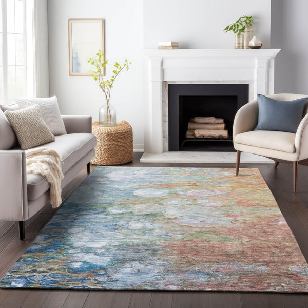 HomeRoots 5' X 8' Coral Blue Abstract Area Rug - Washable, UV-Protected, Durable & Perfect for Busy Homes! 656713