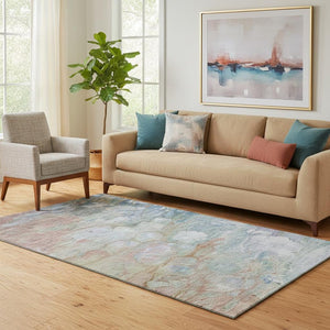 HomeRoots 5' X 8' Coral Blue Abstract Area Rug - Washable, UV-Protected, Durable & Perfect for Busy Homes! 656713