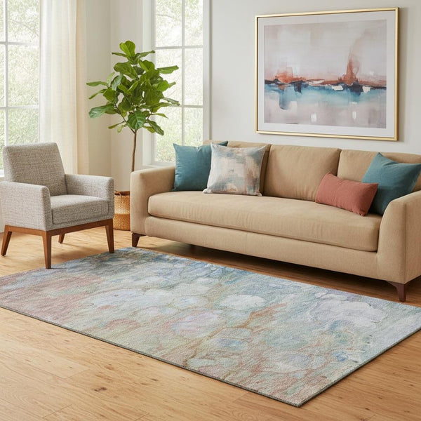 HomeRoots 5' X 8' Coral Blue Abstract Area Rug - Washable, UV-Protected, Durable & Perfect for Busy Homes! 656713