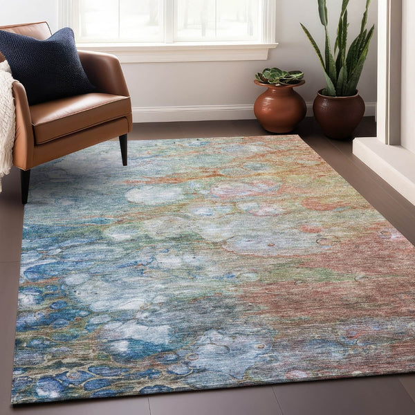 HomeRoots 5' X 8' Coral Blue Abstract Area Rug - Washable, UV-Protected, Durable & Perfect for Busy Homes! 656713