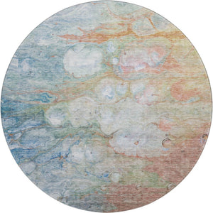 HomeRoots 8' Coral Blue and Ivory Abstract Washable Round Rug - Durable, Stylish, UV-Protected for Homes 656714