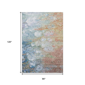 HomeRoots 8' X 10' Coral Blue and Ivory Abstract Washable Area Rug - Durable, Stylish, UV Protected Design! 656715