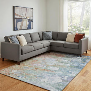 HomeRoots 8' X 10' Coral Blue and Ivory Abstract Washable Area Rug - Durable, Stylish, UV Protected Design! 656715