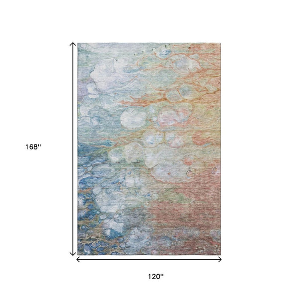 HomeRoots 10' X 14' Coral Blue Abstract Area Rug - Washable, UV-Protected, Perfect for High-Traffic Spaces! 656717
