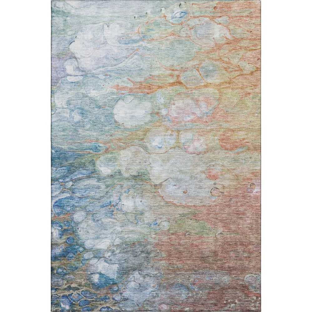HomeRoots 10' X 14' Coral Blue Abstract Area Rug - Washable, UV-Protected, Perfect for High-Traffic Spaces! 656717