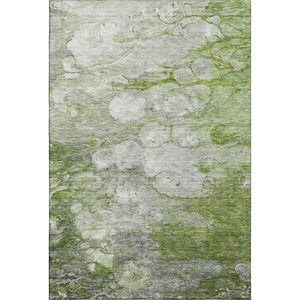 HomeRoots 5' Washable Area Rug in Olive Green, Ivory & Gray - Durable, Stain Resistant & UV Protected Design 656719