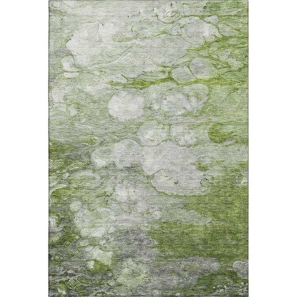HomeRoots 5' Washable Area Rug in Olive Green, Ivory & Gray - Durable, Stain Resistant & UV Protected Design 656719