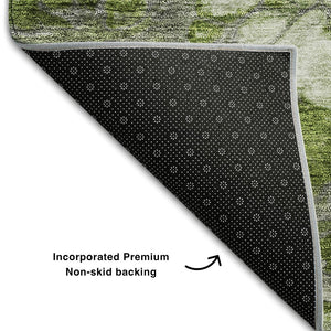 HomeRoots 5' Washable Area Rug in Olive Green, Ivory & Gray - Durable, Stain Resistant & UV Protected Design 656719