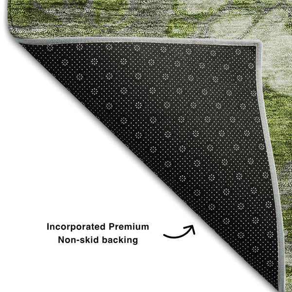 HomeRoots 5' Washable Area Rug in Olive Green, Ivory & Gray - Durable, Stain Resistant & UV Protected Design 656719