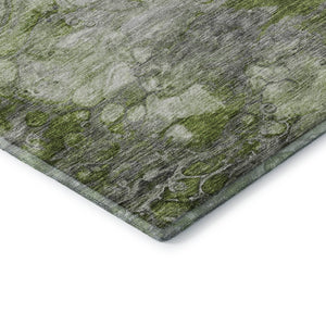 HomeRoots 5' Washable Area Rug in Olive Green, Ivory & Gray - Durable, Stain Resistant & UV Protected Design 656719
