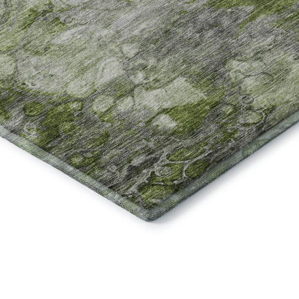 HomeRoots 5' Washable Area Rug in Olive Green, Ivory & Gray - Durable, Stain Resistant & UV Protected Design 656719