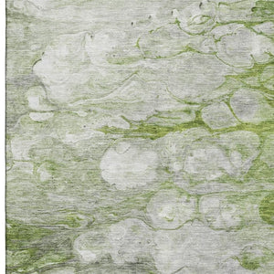 HomeRoots 5' Washable Area Rug in Olive Green, Ivory & Gray - Durable, Stain Resistant & UV Protected Design 656719