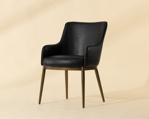 Sunpan FRANKLIN Dining Armchair - Compact Barrel-Back Design in Bravo Black Faux Leather with Brass Frame 112438