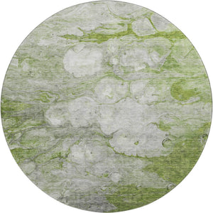 HomeRoots 8' Olive Green Abstract Round Rug - Washable, UV Protected, Stain Resistant for Modern Spaces 656720