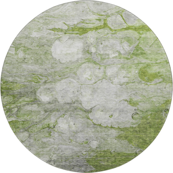 HomeRoots 8' Olive Green Abstract Round Rug - Washable, UV Protected, Stain Resistant for Modern Spaces 656720