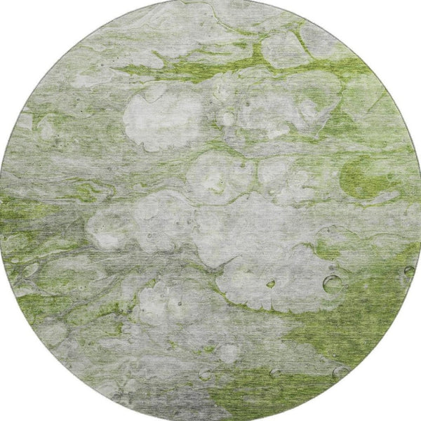 HomeRoots 8' Olive Green Abstract Round Rug - Washable, UV Protected, Stain Resistant for Modern Spaces 656720