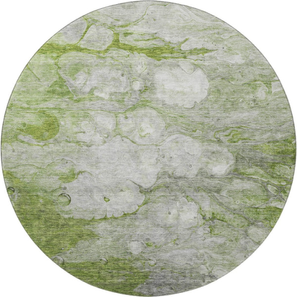 HomeRoots 8' Olive Green Abstract Round Rug - Washable, UV Protected, Stain Resistant for Modern Spaces 656720