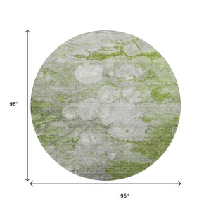 HomeRoots 8' Olive Green Abstract Round Rug - Washable, UV Protected, Stain Resistant for Modern Spaces 656720