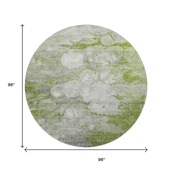 HomeRoots 8' Olive Green Abstract Round Rug - Washable, UV Protected, Stain Resistant for Modern Spaces 656720