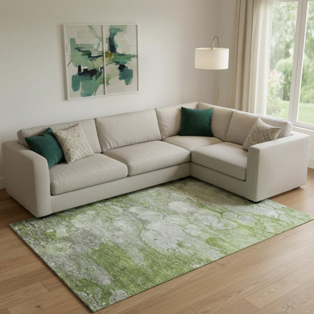 HomeRoots 8' X 10' Contemporary Olive Green Abstract Washable Area Rug with UV Protection for High-Traffic Spaces 656721