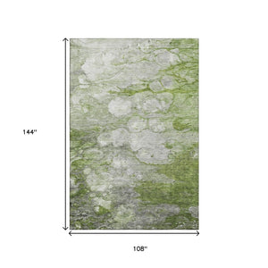 HomeRoots 9' X 12' Olive Green, Ivory & Gray Abstract Area Rug - Washable, UV Protected, Modern Style for Homes 656722