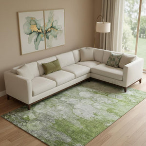 HomeRoots 9' X 12' Olive Green, Ivory & Gray Abstract Area Rug - Washable, UV Protected, Modern Style for Homes 656722