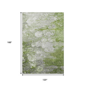 HomeRoots 10' Modern Olive Green, Ivory & Gray Abstract Area Rug - Washable, Stain-Resistant & UV Protected! 656723