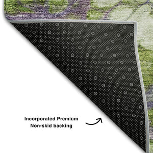 HomeRoots 5' X 8' Abstract Washable Area Rug in Purple, Green & Ivory - UV Protected, Durable & Stylish Design 656725