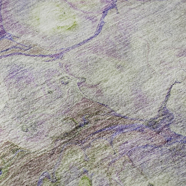 HomeRoots 5' X 8' Abstract Washable Area Rug in Purple, Green & Ivory - UV Protected, Durable & Stylish Design 656725