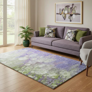 HomeRoots 5' X 8' Abstract Washable Area Rug in Purple, Green & Ivory - UV Protected, Durable & Stylish Design 656725