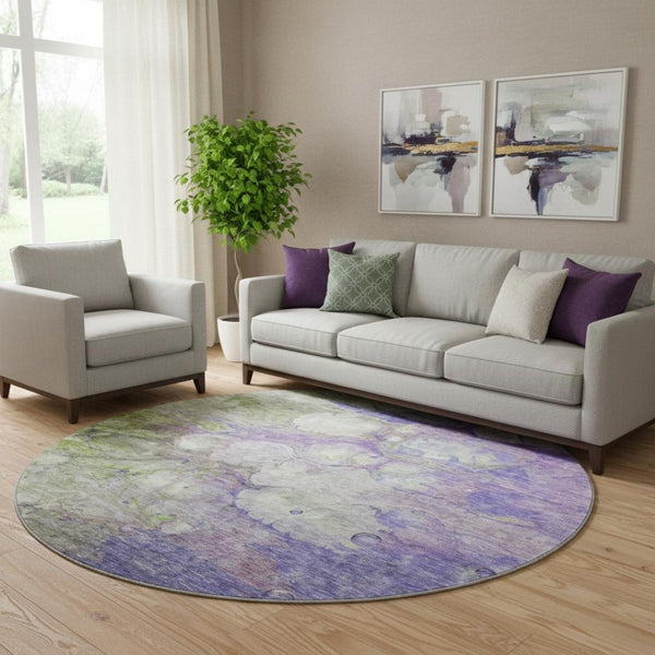 HomeRoots 8' Colorful Abstract Round Rug - Durable, Washable, UV-Protected Polyester for High-Traffic Areas 656726