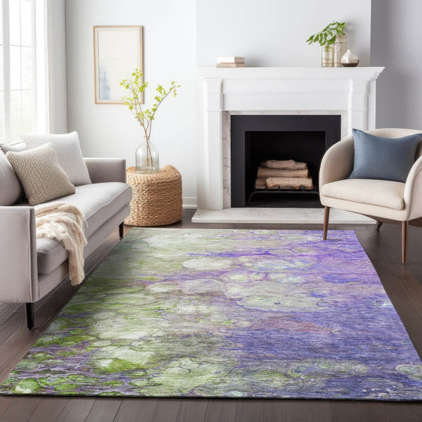 HomeRoots 8' X 10' Contemporary Purple Green Ivory Abstract Washable Area Rug with UV Protection & Durability 656727