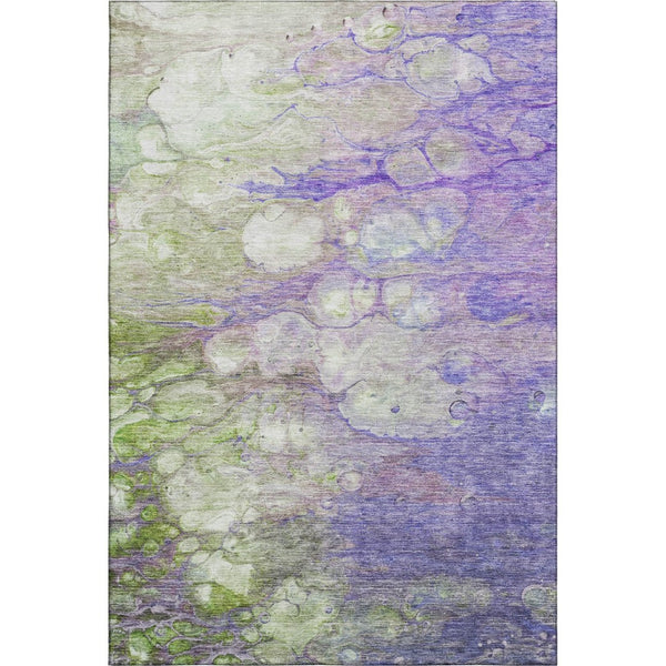 HomeRoots 8' X 10' Contemporary Purple Green Ivory Abstract Washable Area Rug with UV Protection & Durability 656727