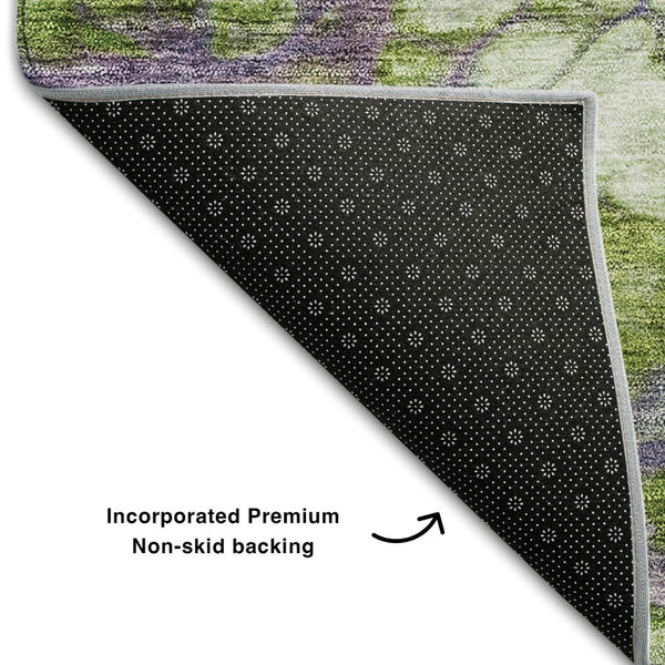 HomeRoots 8' X 10' Contemporary Purple Green Ivory Abstract Washable Area Rug with UV Protection & Durability 656727