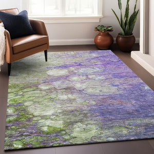 HomeRoots 8' X 10' Contemporary Purple Green Ivory Abstract Washable Area Rug with UV Protection & Durability 656727
